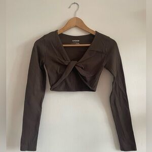 Garage Chocolate Twist Tie Front Crop Top Balletcore That Girl Athleisure Boho